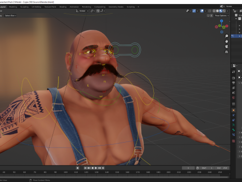 Cartoon Muscular Farmer with Tattoo and Moustache Modèle 3D