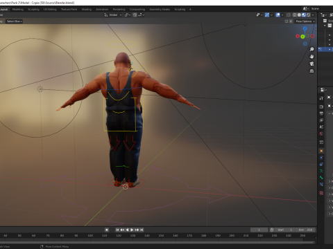 Cartoon Muscular Farmer with Tattoo and Moustache Modèle 3D