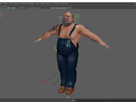 Cartoon Muscular Farmer with Tattoo and Moustache Modèle 3D