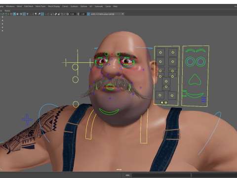 Cartoon Muscular Farmer with Tattoo and Moustache Modèle 3D