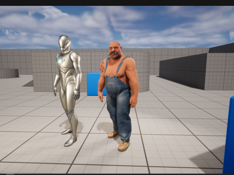 Cartoon Muscular Farmer with Tattoo and Moustache Modèle 3D