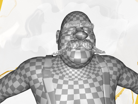 Cartoon Muscular Farmer with Tattoo and Moustache Modèle 3D