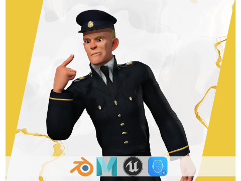 Cartoon Police Officer in Uniform 3D Модель