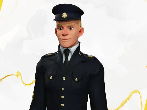 Cartoon Police Officer in Uniform 3D Model