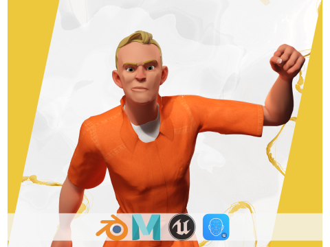 Cartoon Prisoner in Orange Jumpsuit 3D Model