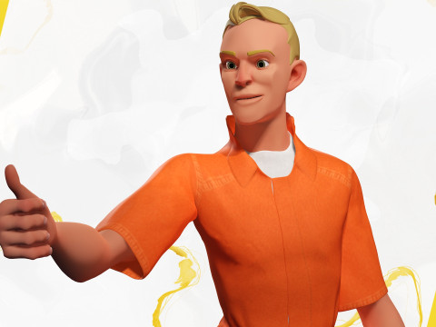 Cartoon Prisoner in Orange Jumpsuit 3D Model