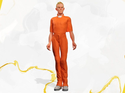 Cartoon Prisoner in Orange Jumpsuit 3D Model