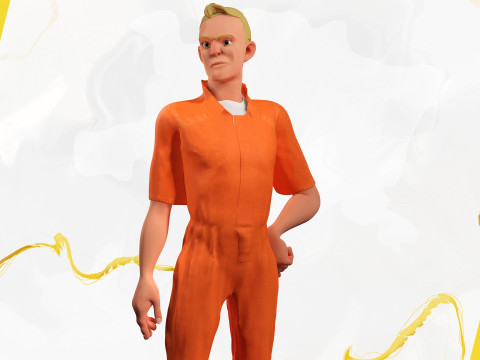 Cartoon Prisoner in Orange Jumpsuit 3D Model