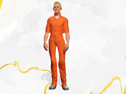 Cartoon Prisoner in Orange Jumpsuit 3D Model