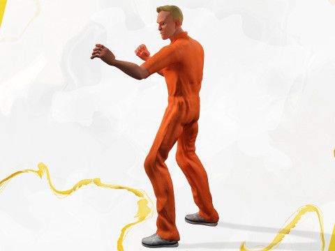 Cartoon Prisoner in Orange Jumpsuit 3D Model