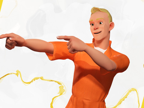 Cartoon Prisoner in Orange Jumpsuit 3D Model