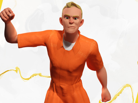 Cartoon Prisoner in Orange Jumpsuit 3D Model
