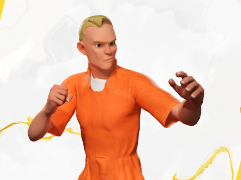 Cartoon Prisoner in Orange Jumpsuit 3D Model