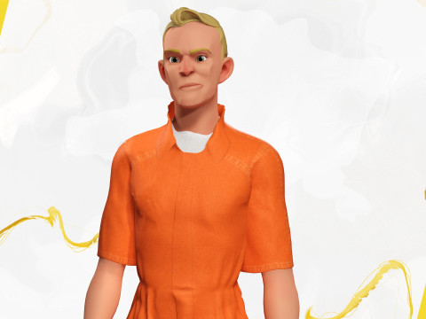 Cartoon Prisoner in Orange Jumpsuit 3D Model