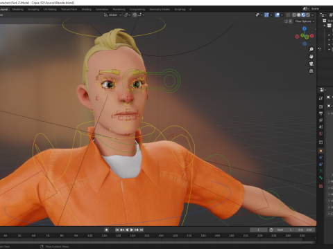 Cartoon Prisoner in Orange Jumpsuit 3D Model