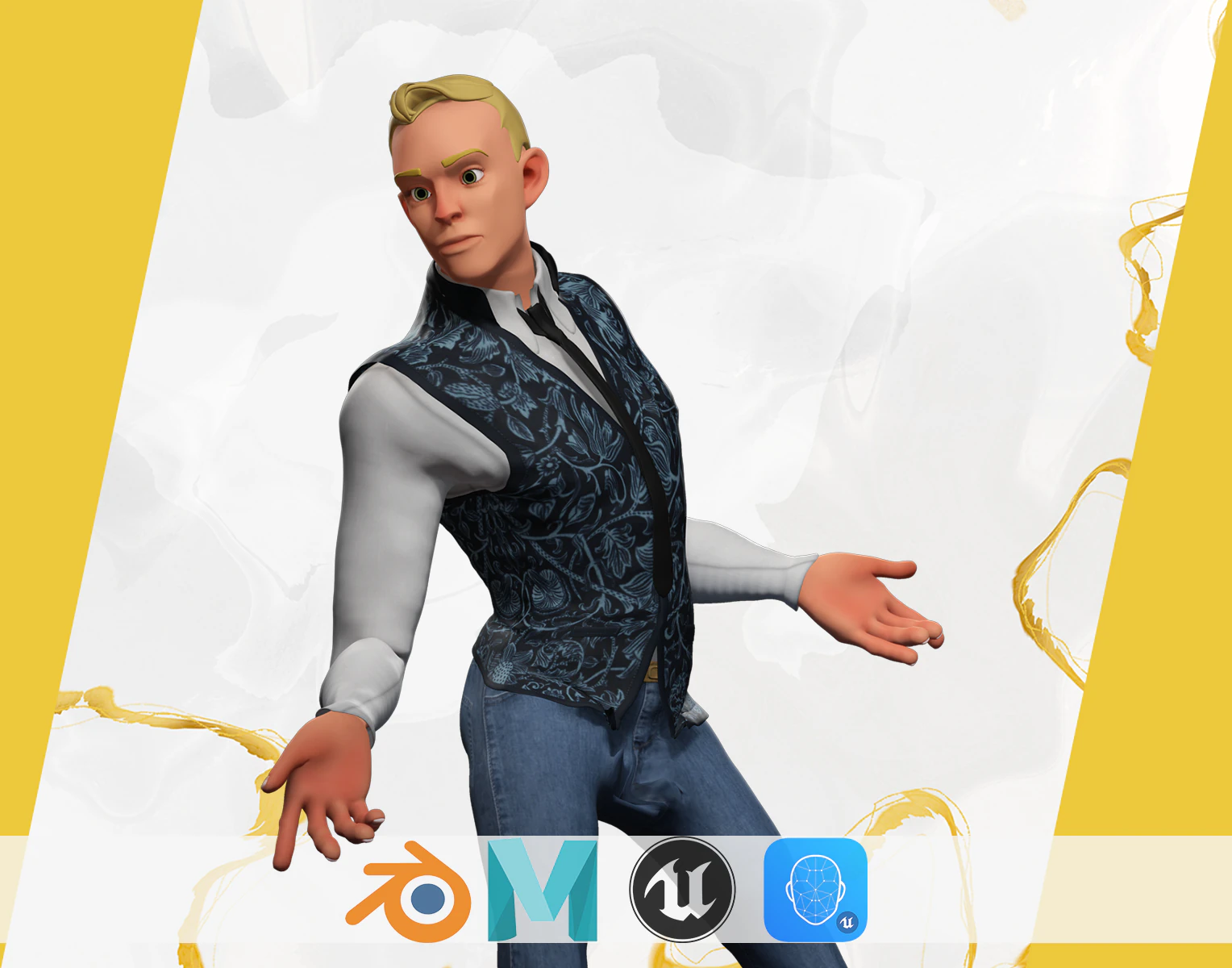 Cartoon Gentleman in Fancy Waistcoat 3D Model .c4d .max .obj .3ds .fbx .stl .blend 