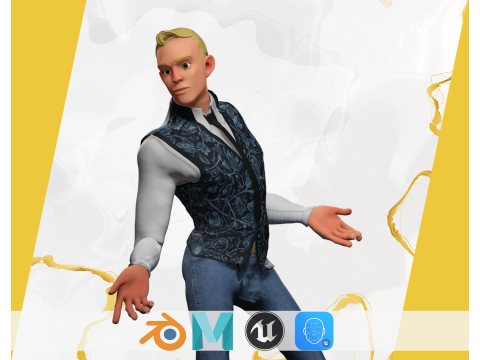 Cartoon Gentleman in Fancy Waistcoat 3D 모델