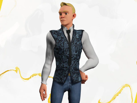 Cartoon Gentleman in Fancy Waistcoat 3D Model