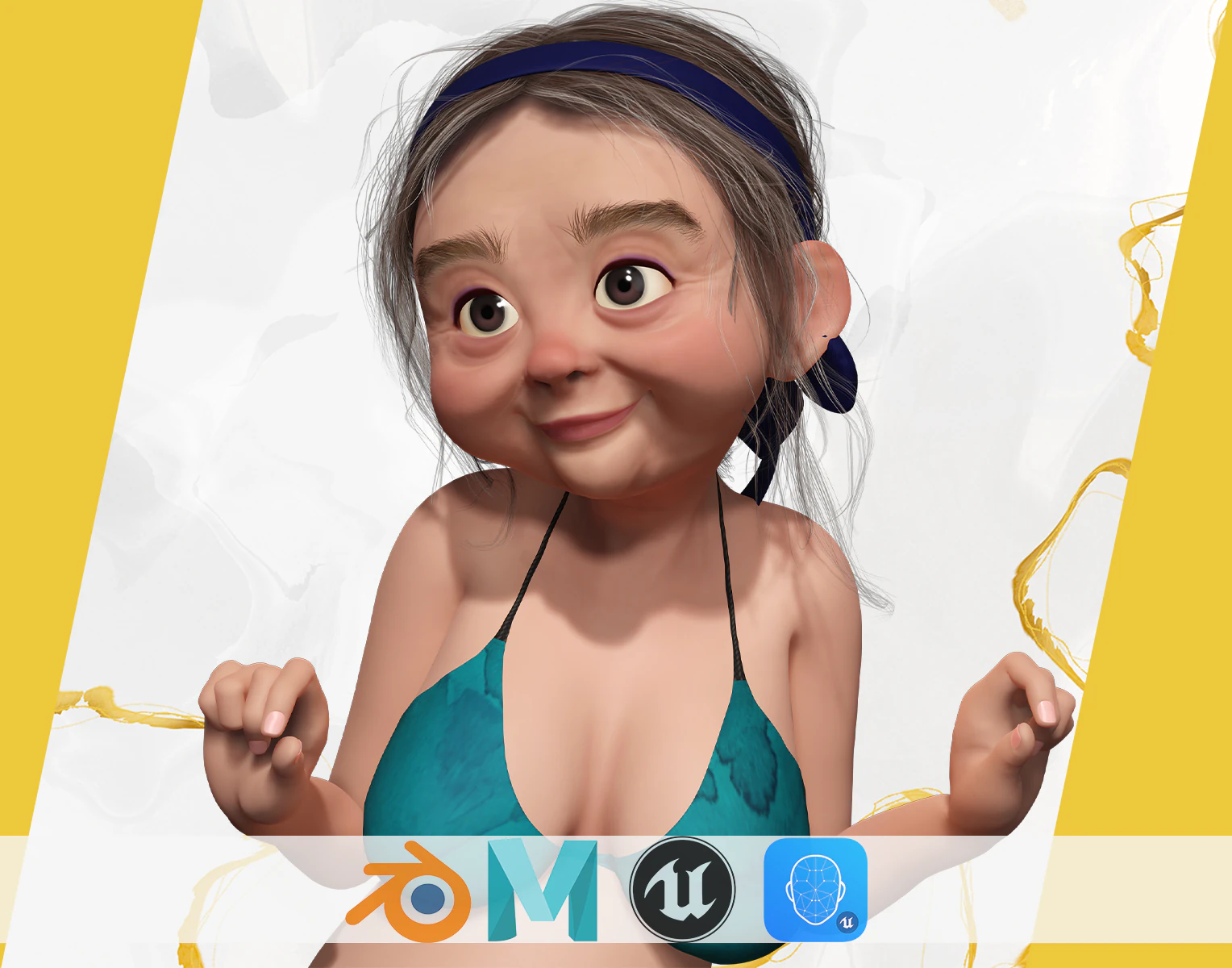 Funny Cartoon Old Women in Bikini 3D Model .c4d .max .obj .3ds .fbx .stl .blend 