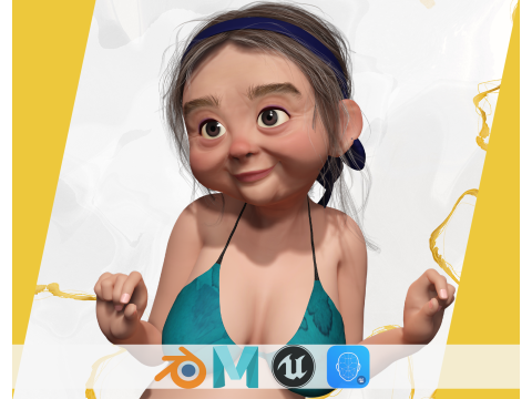 Funny Cartoon Old Women in Bikini 3D Model