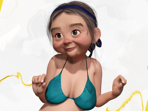 Funny Cartoon Old Women in Bikini 3Dモデル