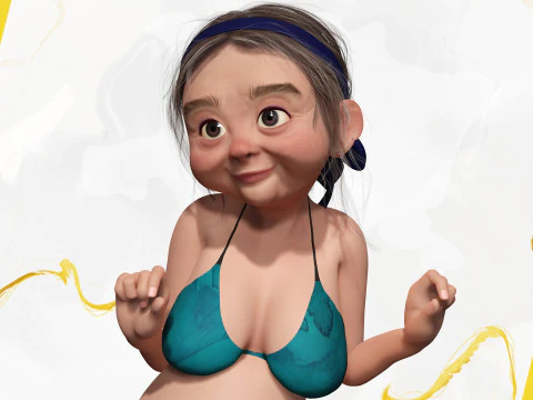 Funny Cartoon Old Women in Bikini 3D Model