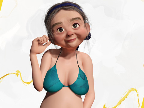 Funny Cartoon Old Women in Bikini 3Dモデル