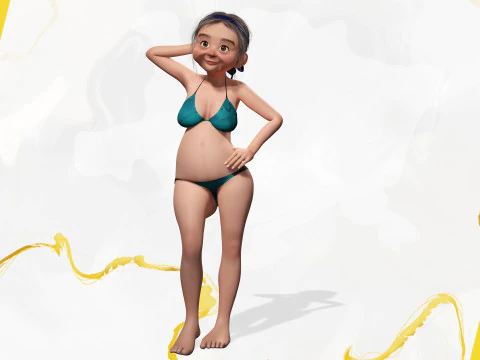 Funny Cartoon Old Women in Bikini 3D Model