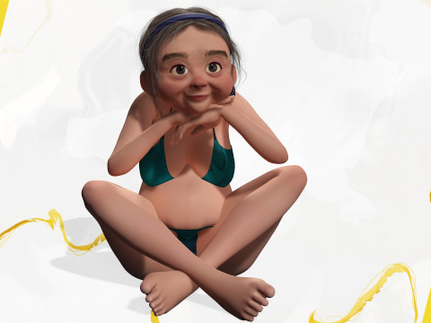 Funny Cartoon Old Women in Bikini 3Dモデル