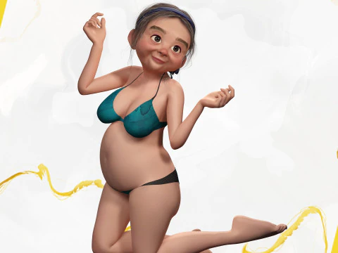 Funny Cartoon Old Women in Bikini 3D Model