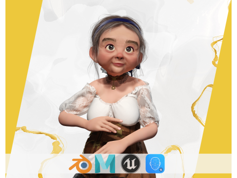 Farm Elderly Woman with Traditional Outfit 3D Model