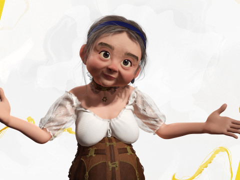 Farm Elderly Woman with Traditional Outfit 3Dモデル