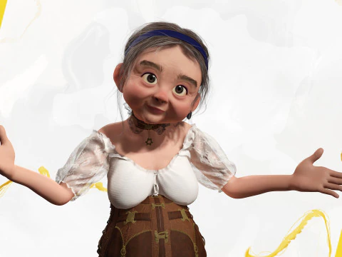 Farm Elderly Woman with Traditional Outfit 3D Model