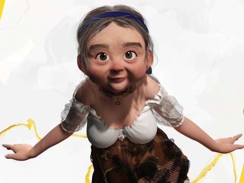 Farm Elderly Woman with Traditional Outfit 3Dモデル