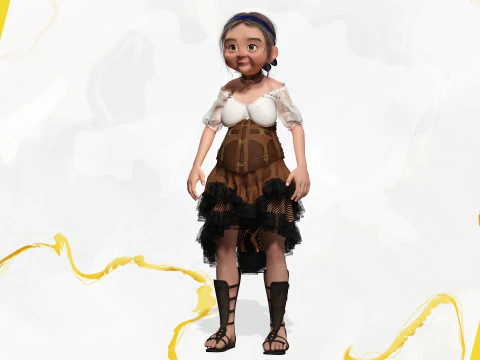 Farm Elderly Woman with Traditional Outfit 3D Model