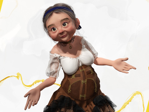 Farm Elderly Woman with Traditional Outfit 3Dモデル