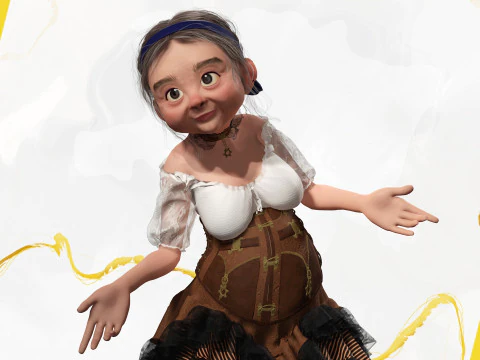 Farm Elderly Woman with Traditional Outfit 3D Model
