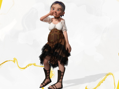 Farm Elderly Woman with Traditional Outfit 3Dモデル
