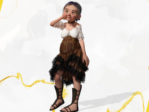 Farm Elderly Woman with Traditional Outfit 3D Model