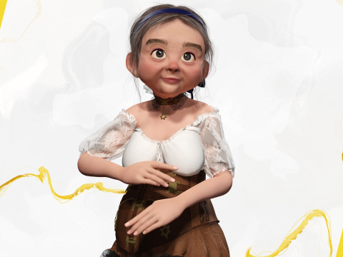 Farm Elderly Woman with Traditional Outfit 3Dモデル