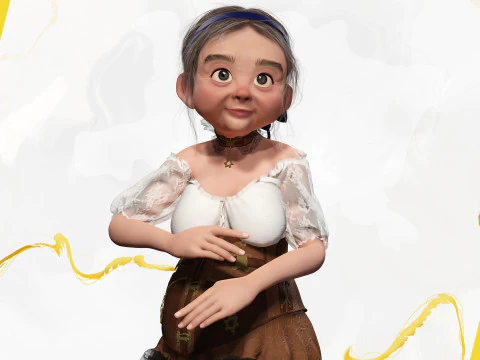 Farm Elderly Woman with Traditional Outfit 3D Model