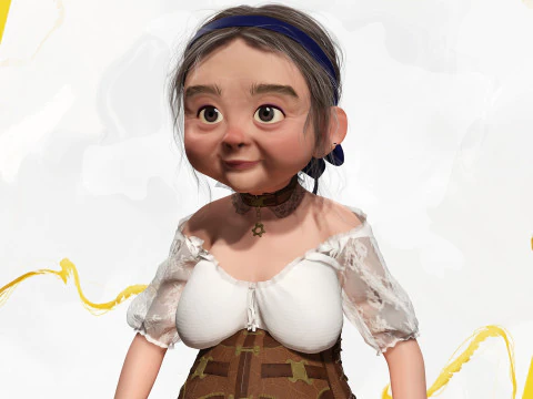 Farm Elderly Woman with Traditional Outfit 3D Model