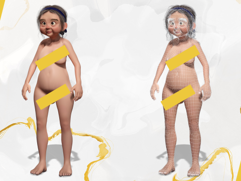 Cartoon old woman with casual clothes and glasses 3D 모델
