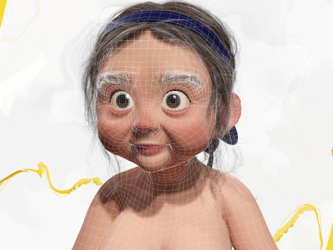 Cartoon old woman with casual clothes and glasses 3D 모델