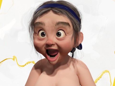 Cartoon old woman with casual clothes and glasses 3D 모델