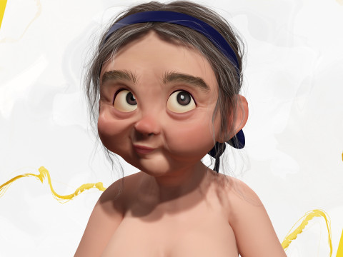 Cartoon old woman with casual clothes and glasses 3D 모델