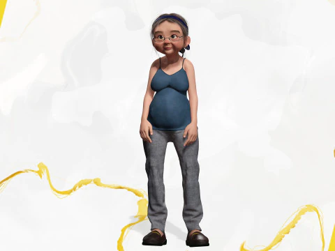 Cartoon old woman with casual clothes and glasses 3D Model