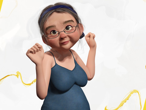 Cartoon old woman with casual clothes and glasses 3D 모델