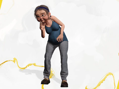 Cartoon old woman with casual clothes and glasses 3D Model