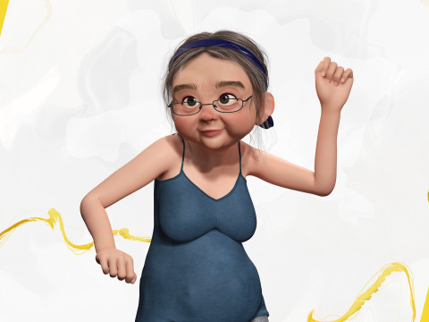 Cartoon old woman with casual clothes and glasses 3D 모델